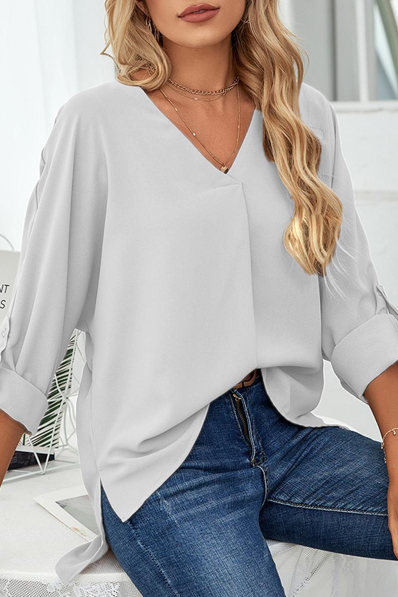 Urie Roll-Tab Sleeve V-Neck Blouse - Deal of the Day!
