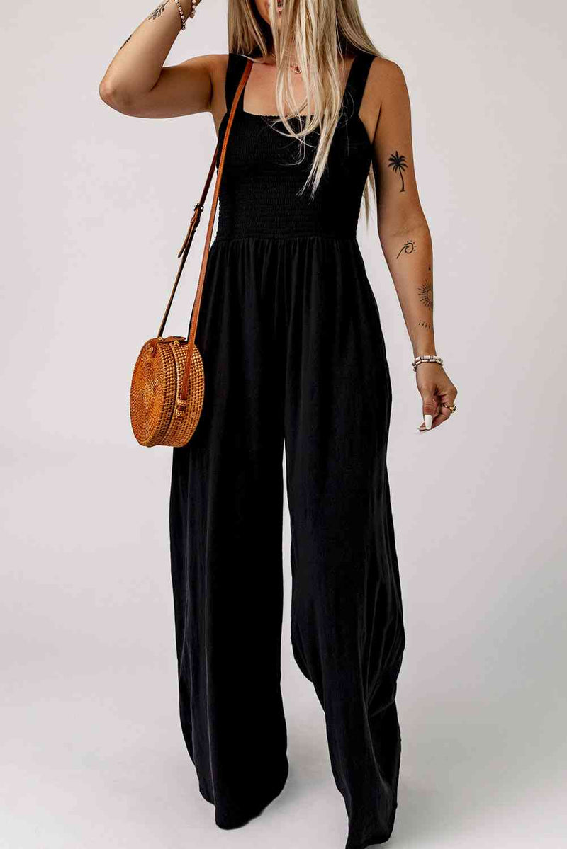 Tahlia Smocked Square Neck Wide Leg Jumpsuit with Pockets -- Deal of the day!