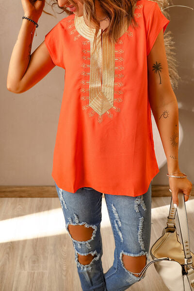 Terra Embroidered Short Sleeve Blouse