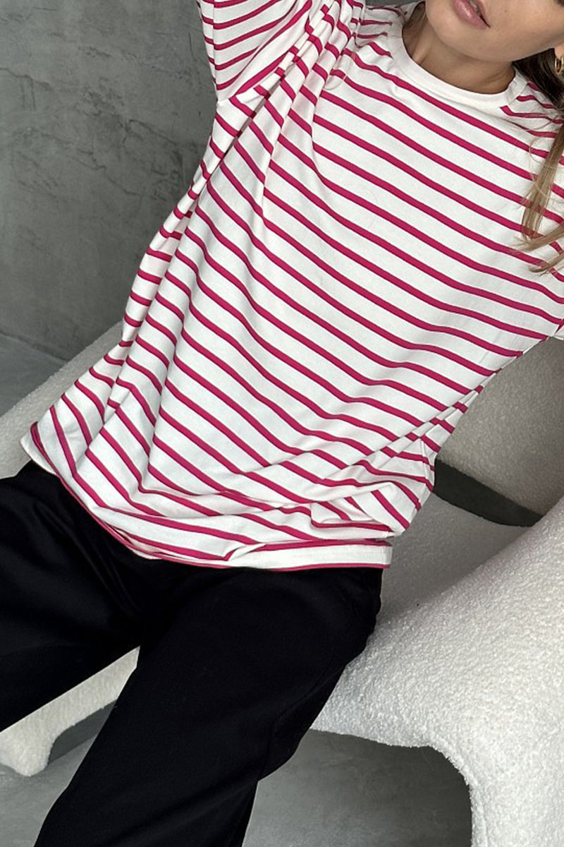 Dawn Round Neck Striped Dropped Shoulder T-Shirt