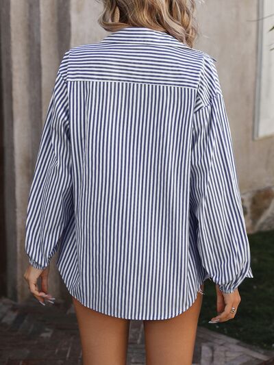 Adira Striped Pocketed Button Up Long Sleeve Shirt