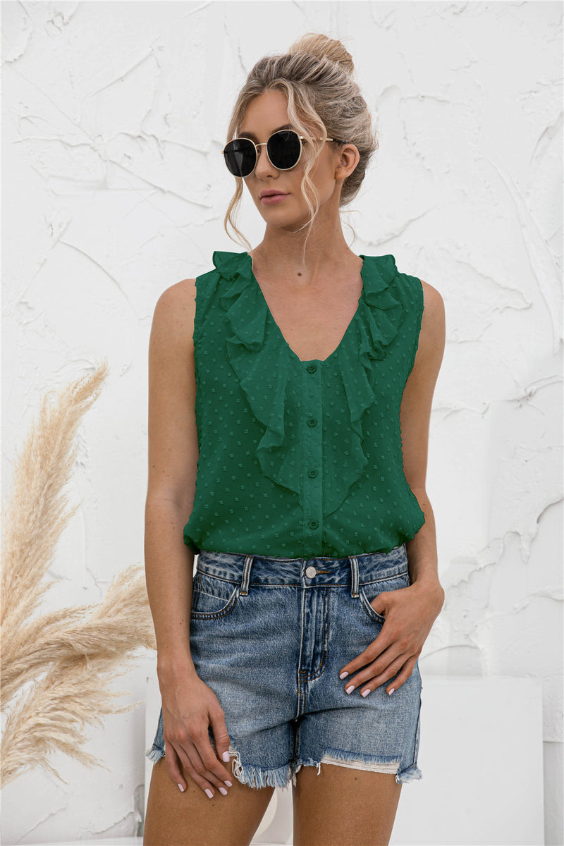 Lynnette Sleeveless Ruffle Trim Blouse - Deal of the Day!