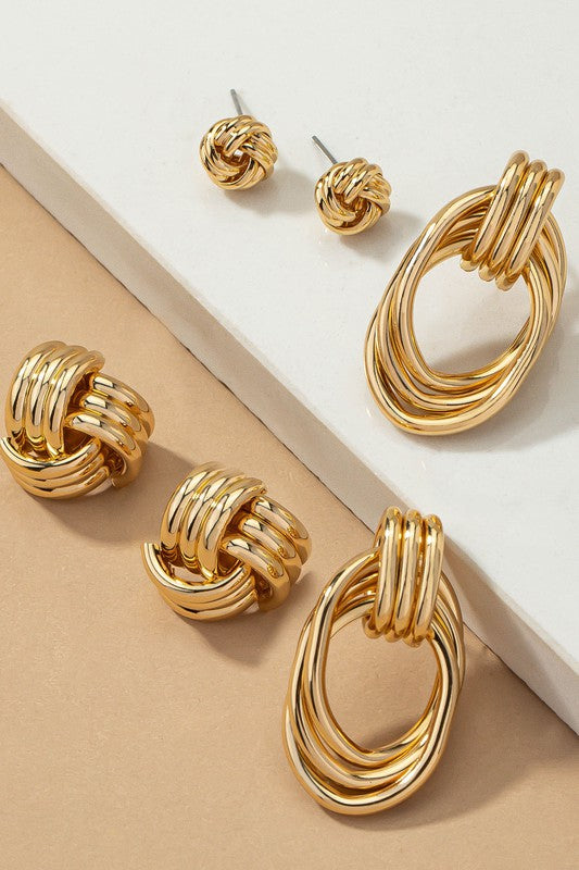Holland Premium trio metal knot and hoop earrings