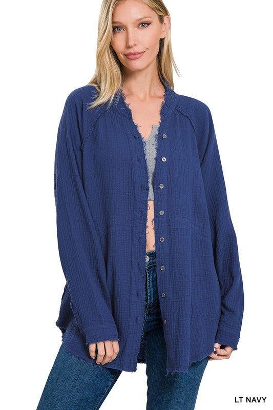 Deal of the Day Kait's Favorite! BUTTON DOWN RAW EDGE SHIRTS