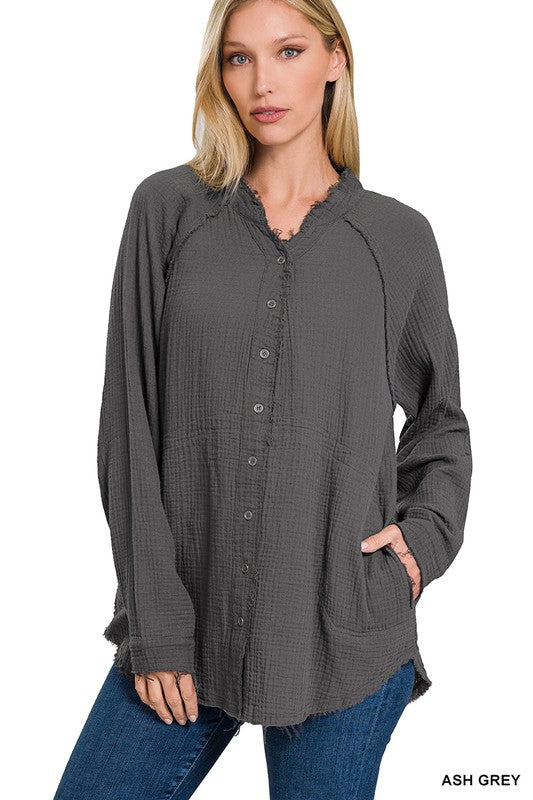Deal of the Day Kait's Favorite! BUTTON DOWN RAW EDGE SHIRTS