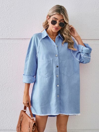 Ellie Raw Hem Button Up Denim Dress