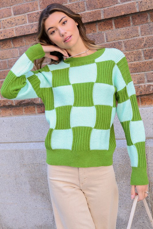 Sadie OVERSIZED CONTRAST CHECKERBOARD TOP