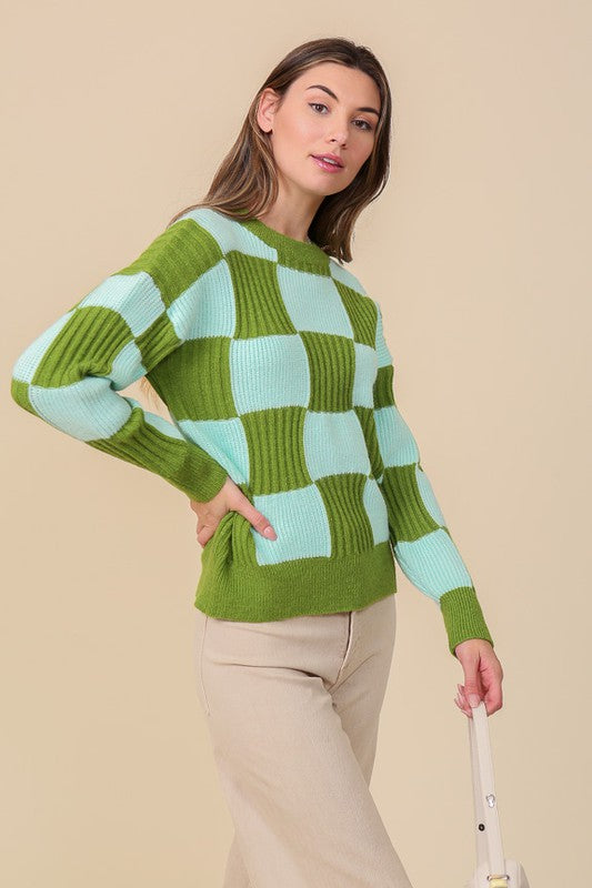 Sadie OVERSIZED CONTRAST CHECKERBOARD TOP