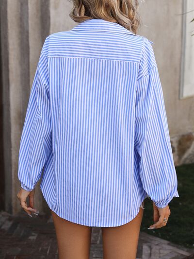 Adira Striped Pocketed Button Up Long Sleeve Shirt