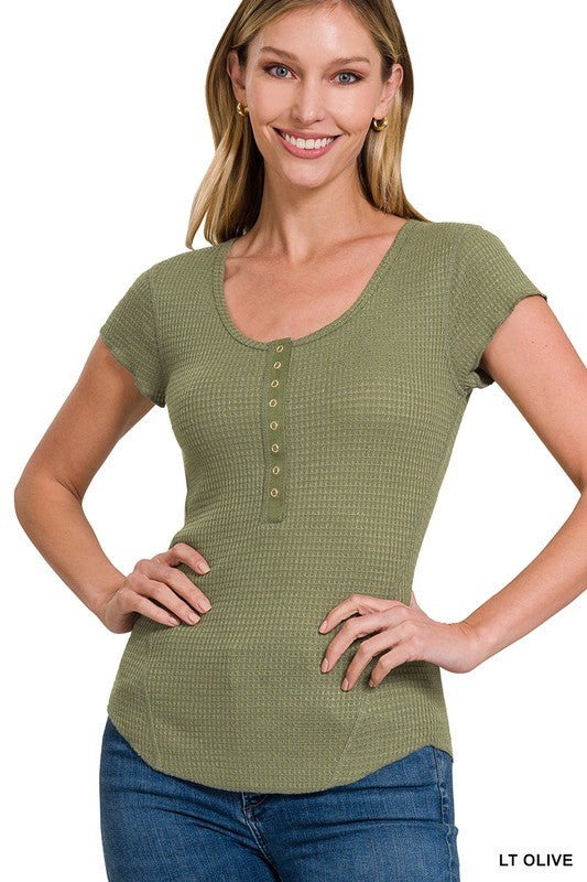 Deal of the Day Braden Baby Waffle Snap Button Cap Sleeve Top