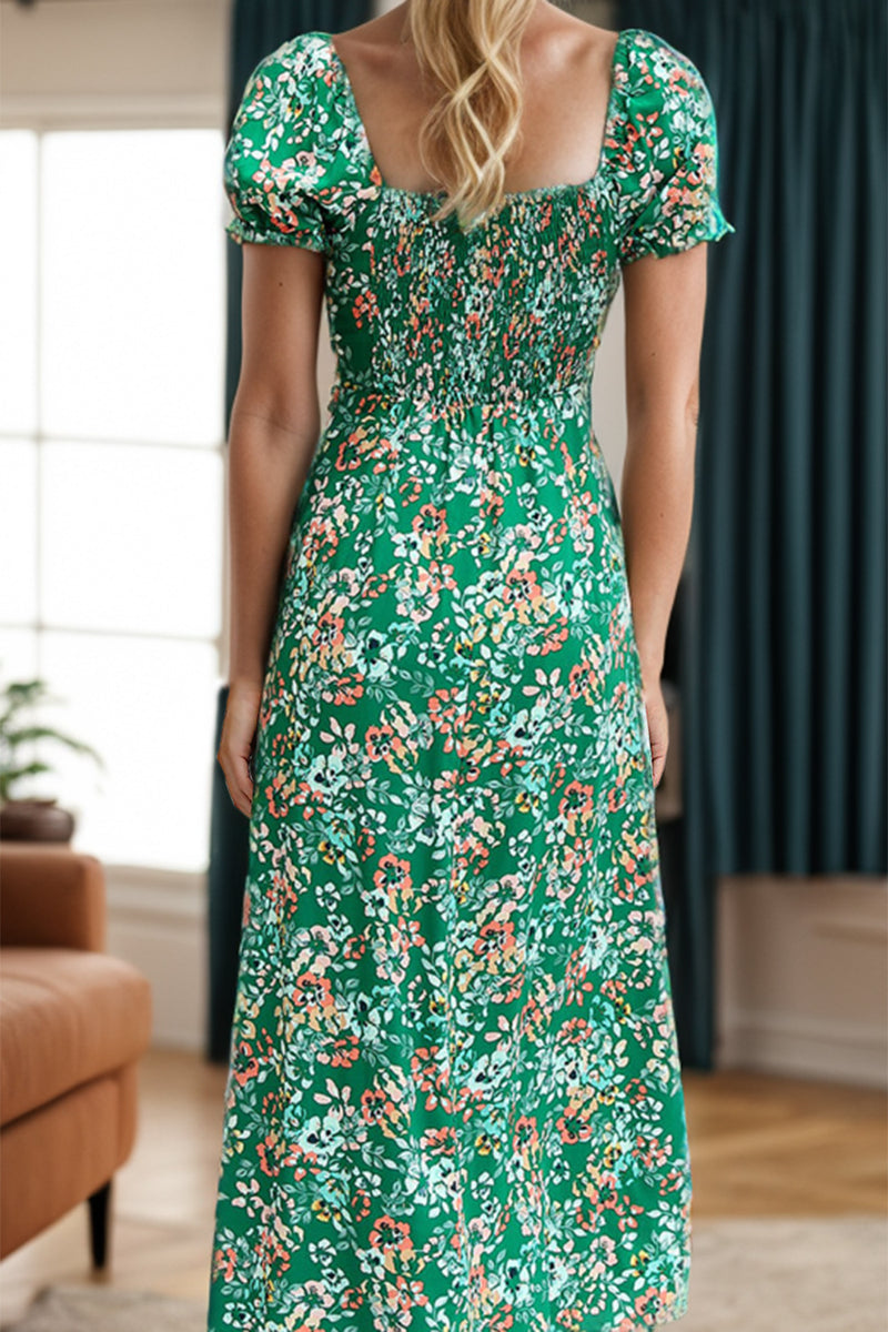 Donyelle Slit Printed Short Sleeve Midi Dress