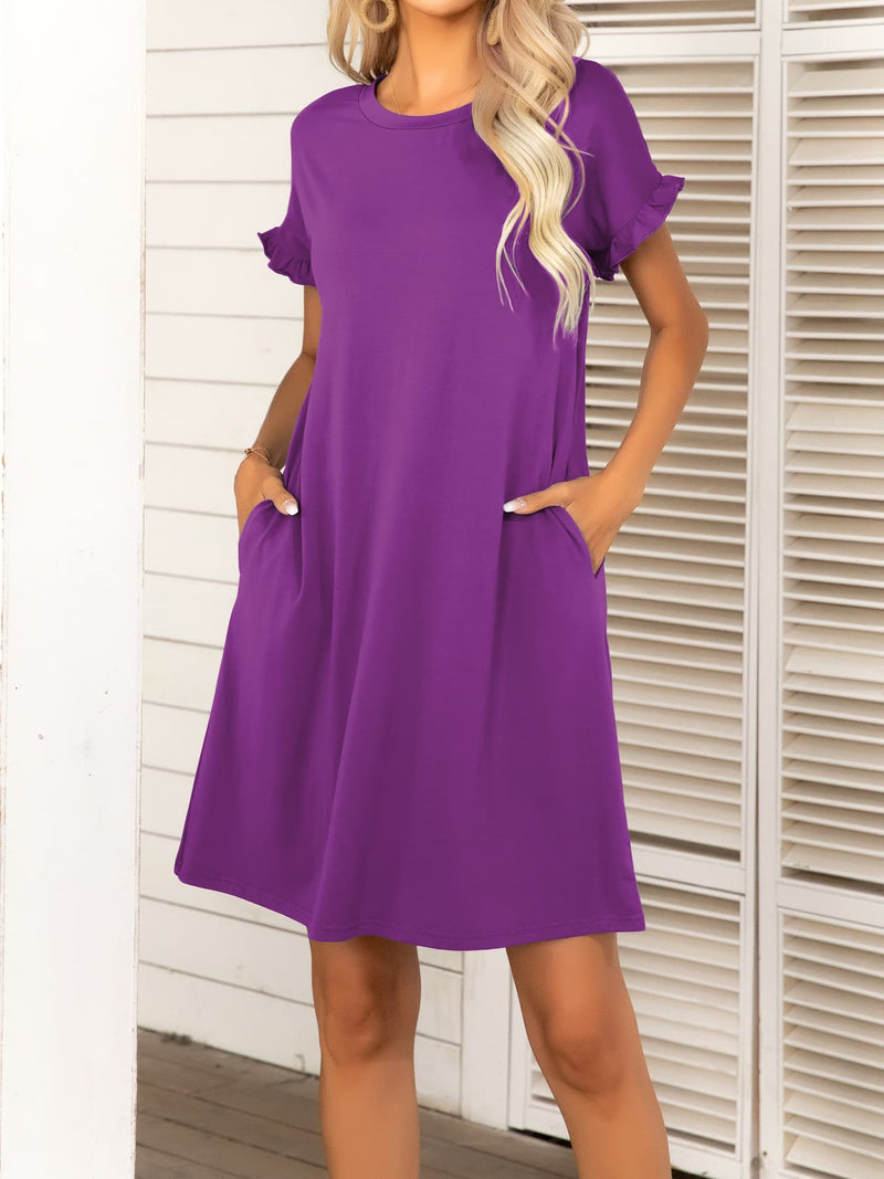 Hailey Round Neck Flounce Sleeve Dress with Pockets -- Deal of the day!