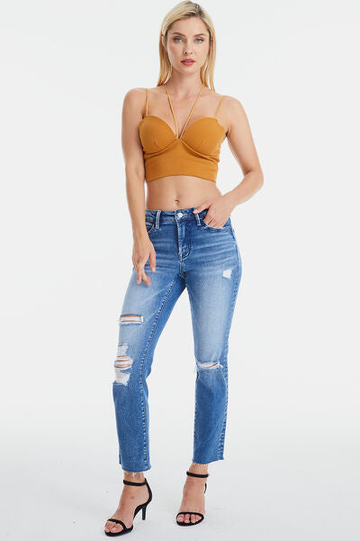 Jane Full Size High Waist Distressed Cat's Whiskers Straight Jeans
