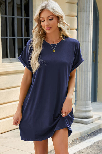 Mailey Round Neck Rolled Short Sleeve Tee Dress -- Deal of the day!