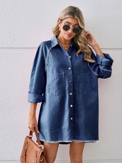 Ellie Raw Hem Button Up Denim Dress