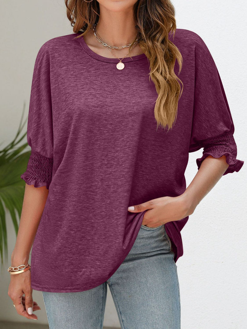 Christine Smocked Flounce Sleeve Round Neck T-Shirt -- Deal of the day!