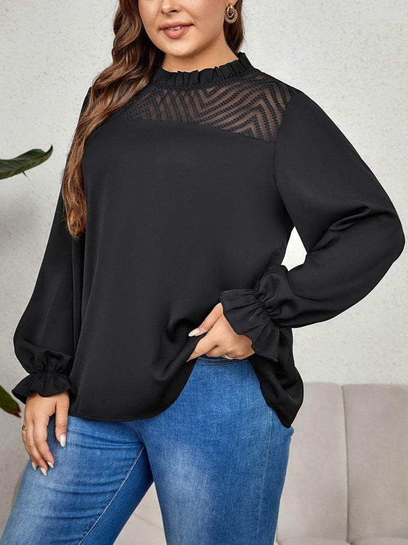 Tansy Plus Size Round Neck Flounce Sleeve Blouse