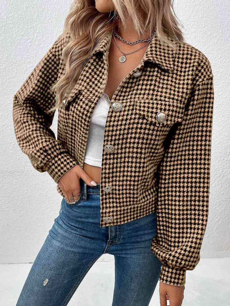 Galley Houndstooth Collared Neck Button Up Jacket -- Deal of the day!
