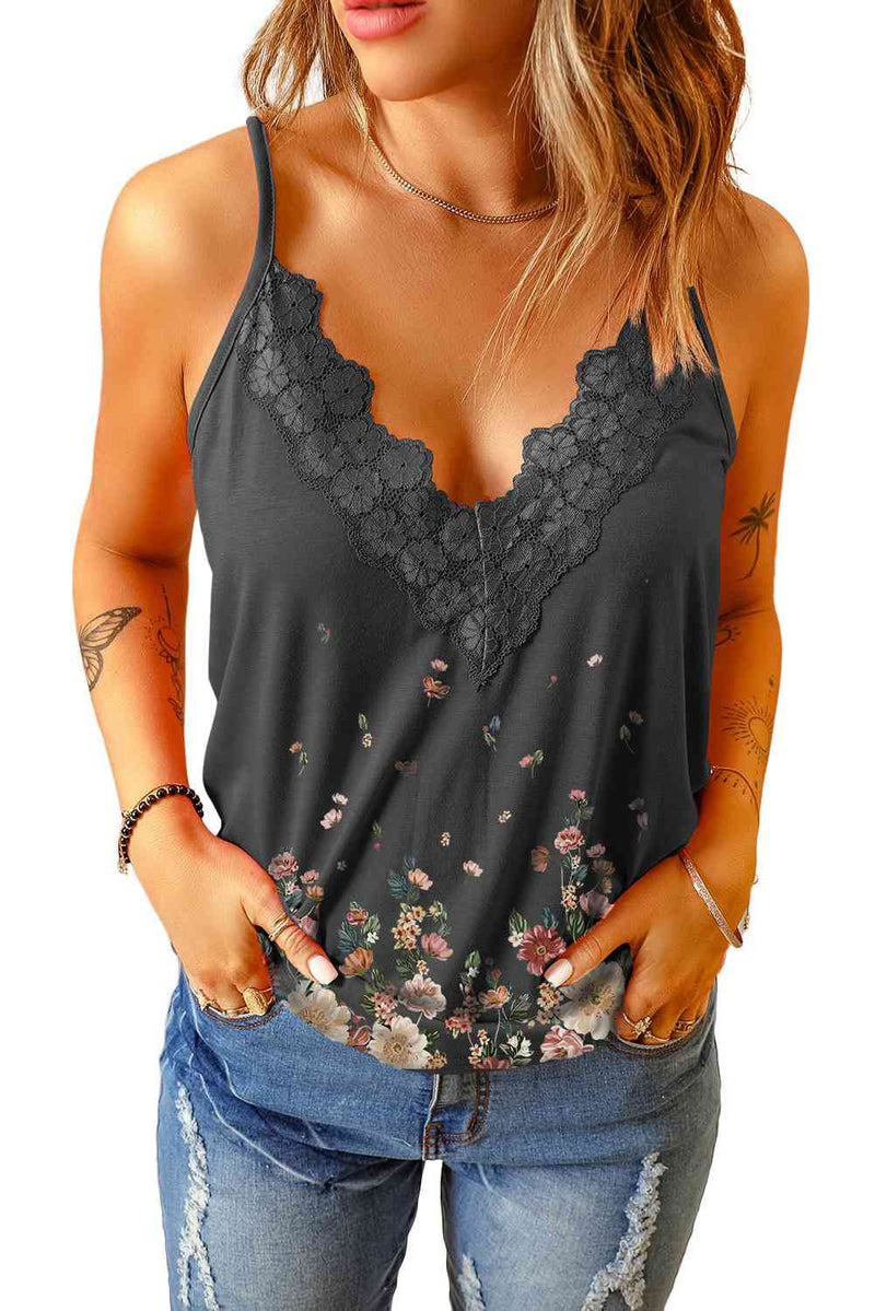 Cherilyn Floral Lace Trim Scalloped Plunge Cami