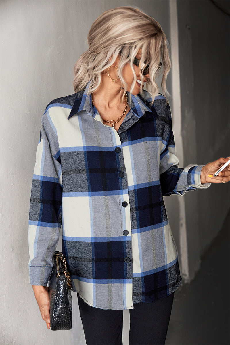 Diana Plaid Collared Neck Longline Shirt -- Deal of the day!
