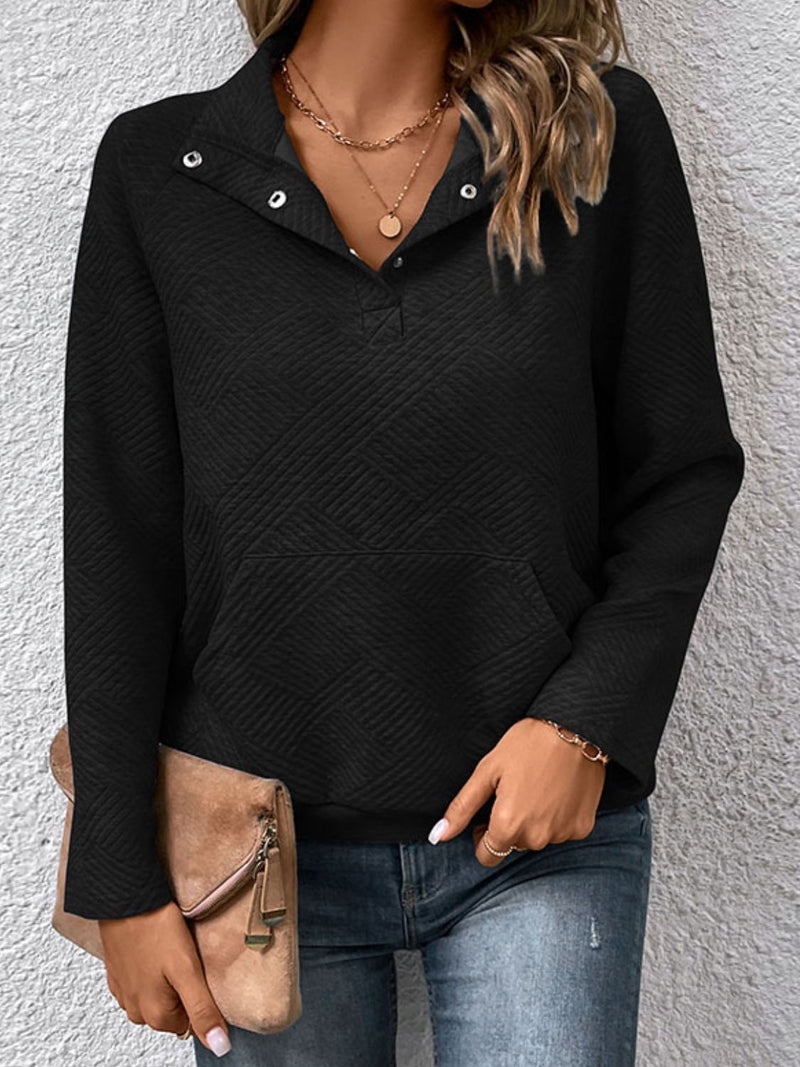 DOORBUSTER: Greta Raglan Sleeve Collared Neck Sweatshirt with Pocket