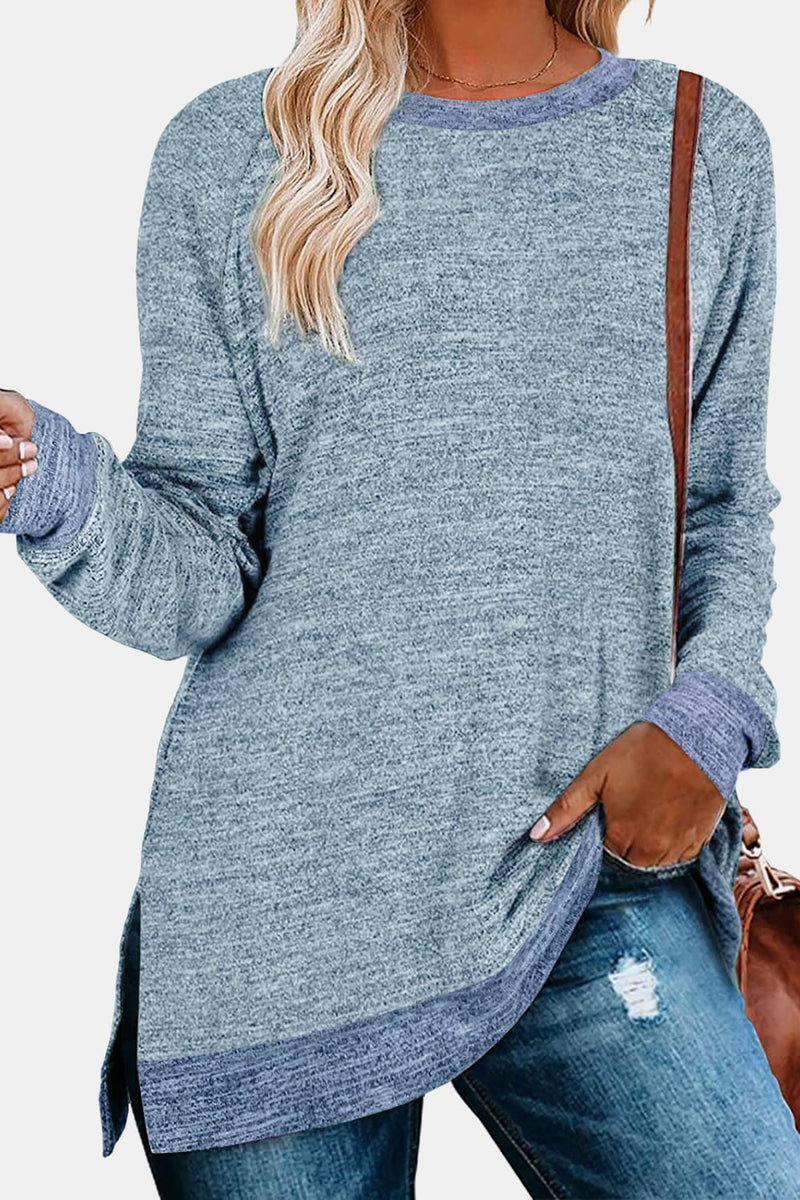 Lonnie Round Neck Long Sleeve Slit T-Shirt - Deal of the day!