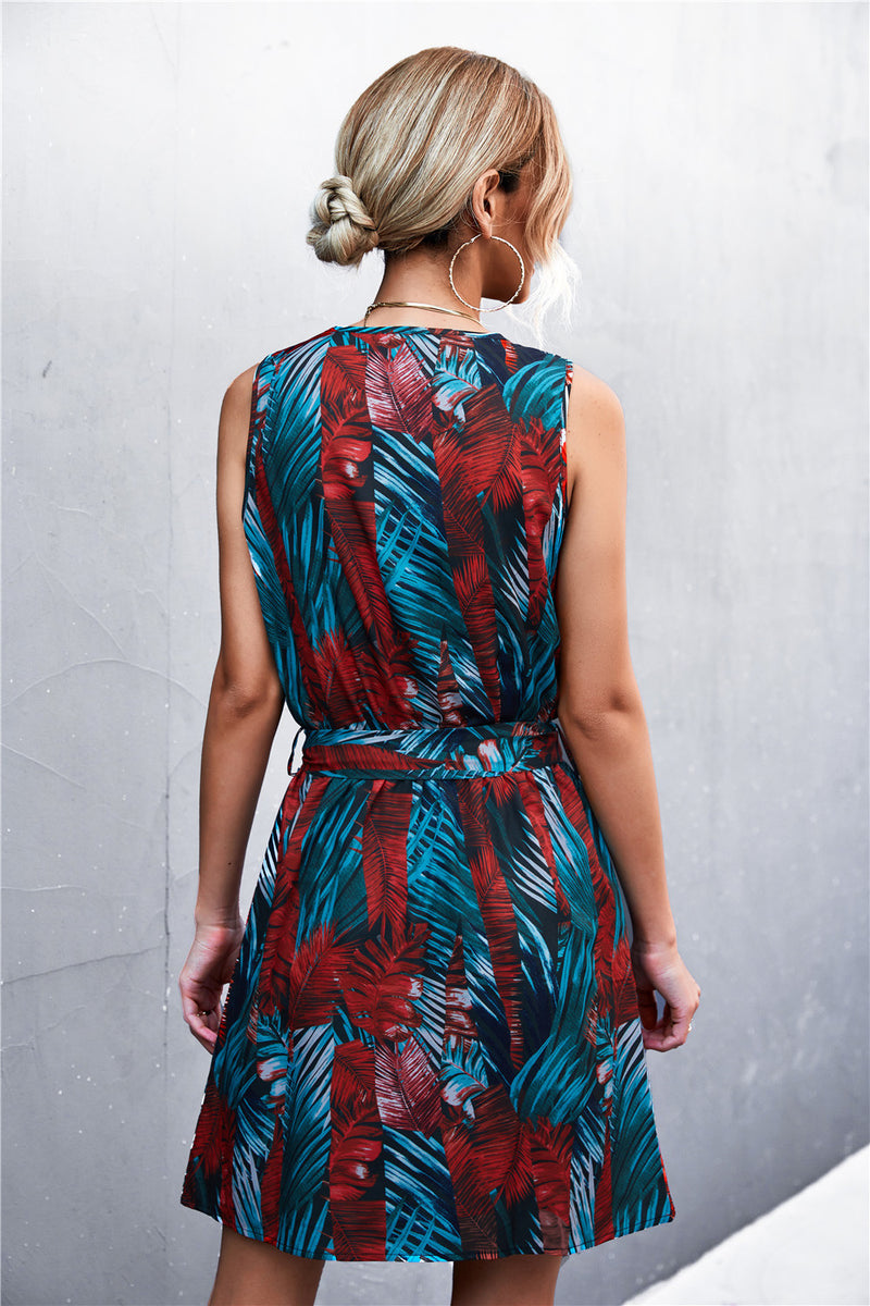 Hadley Printed Zip Detail Belted Sleeveless Dress