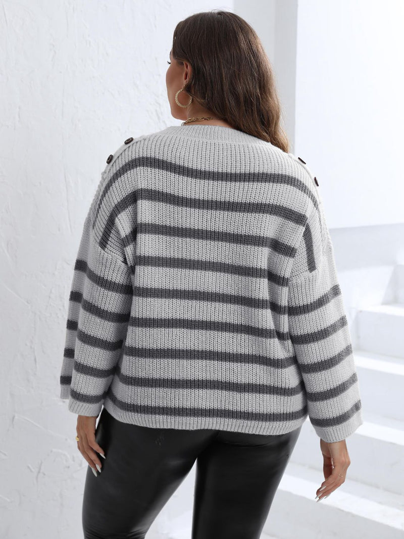Amber Plus Size Striped Dropped Shoulder Sweater