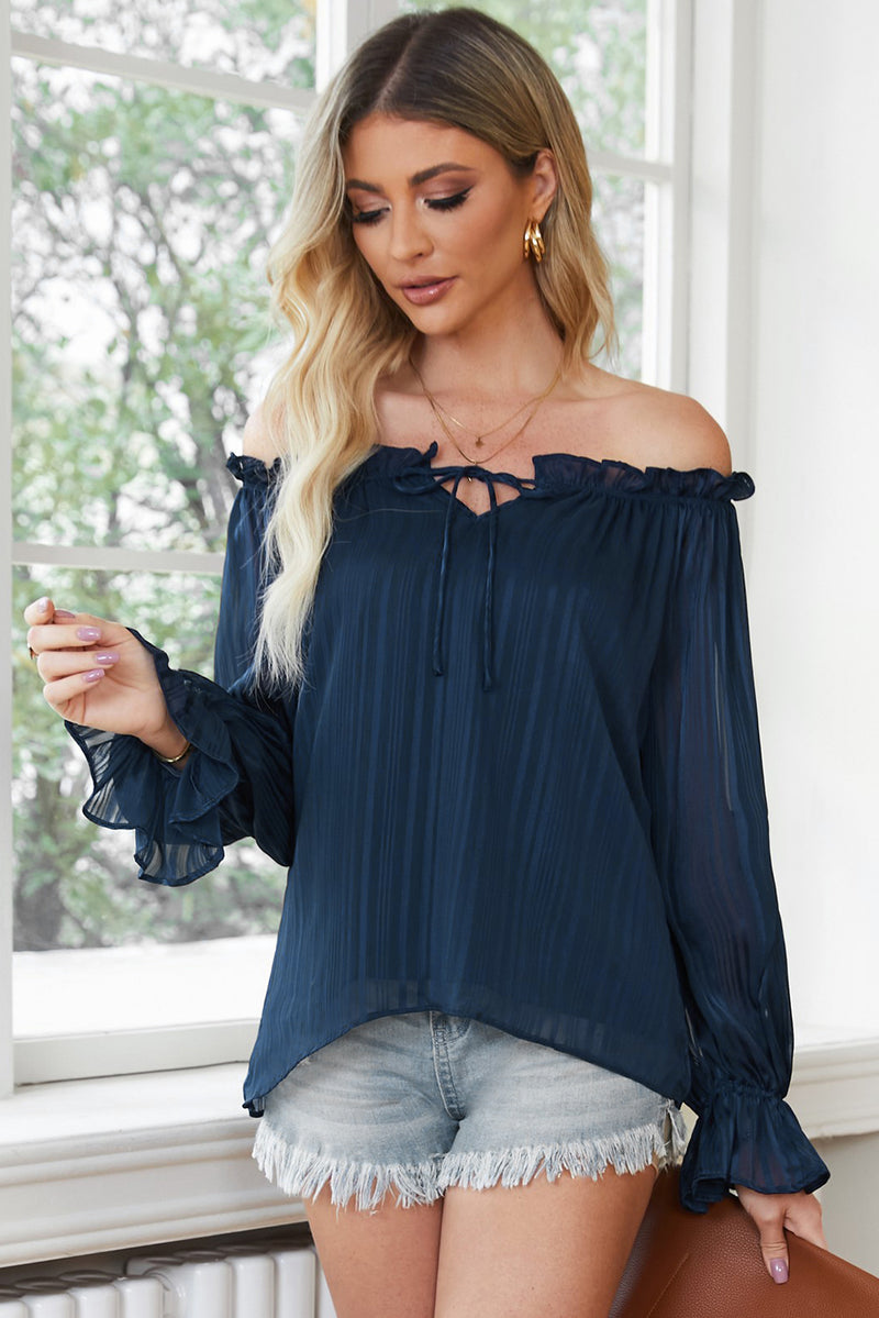 Roxanne Frill Tied Off-Shoulder Flounce Sleeve Blouse