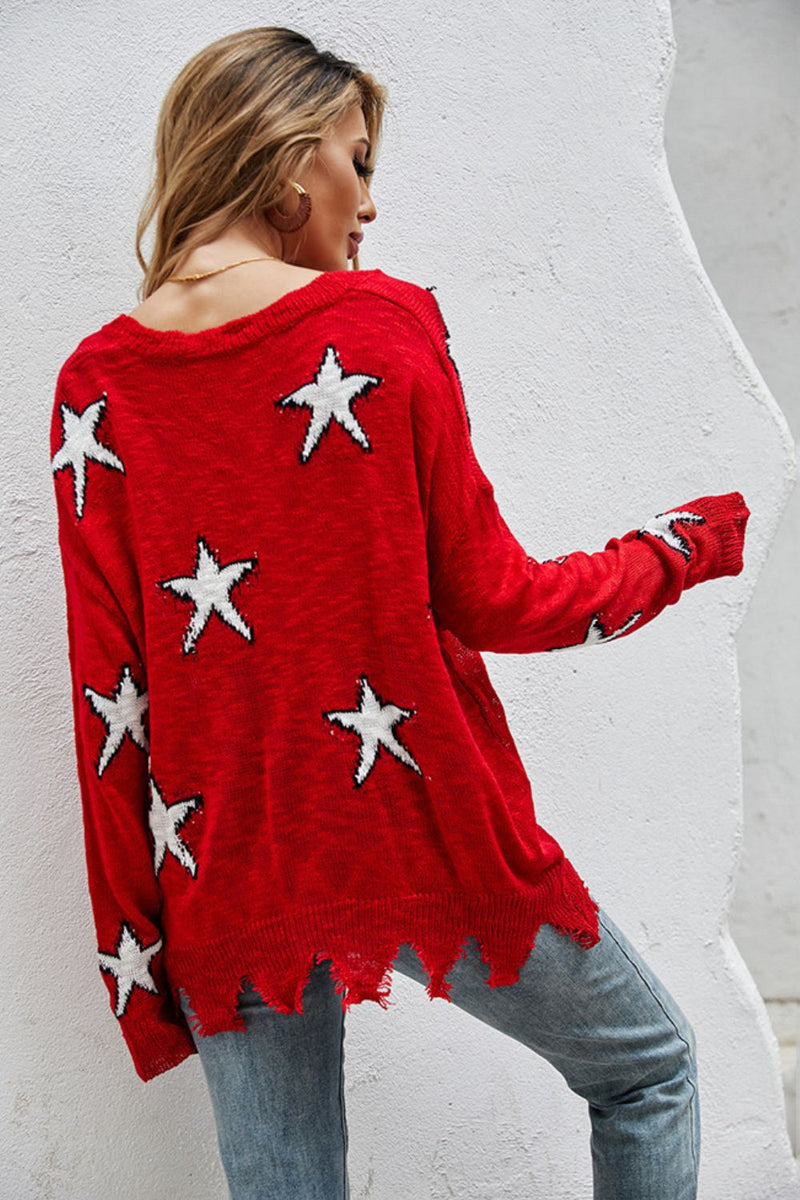 Starlyn Star Pattern Distressed Sweater