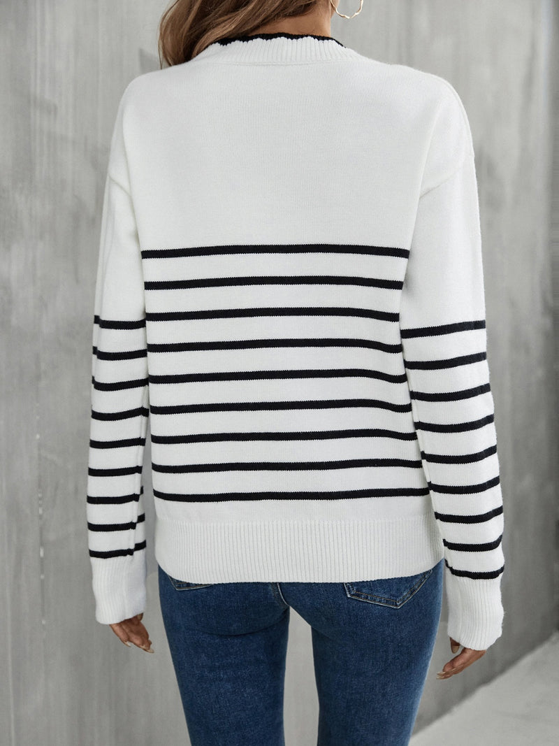 Katin Striped V-Neck Drop Shoulder Sweater