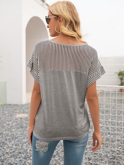 Lane Striped V-Neck Short Sleeve T-Shirt
