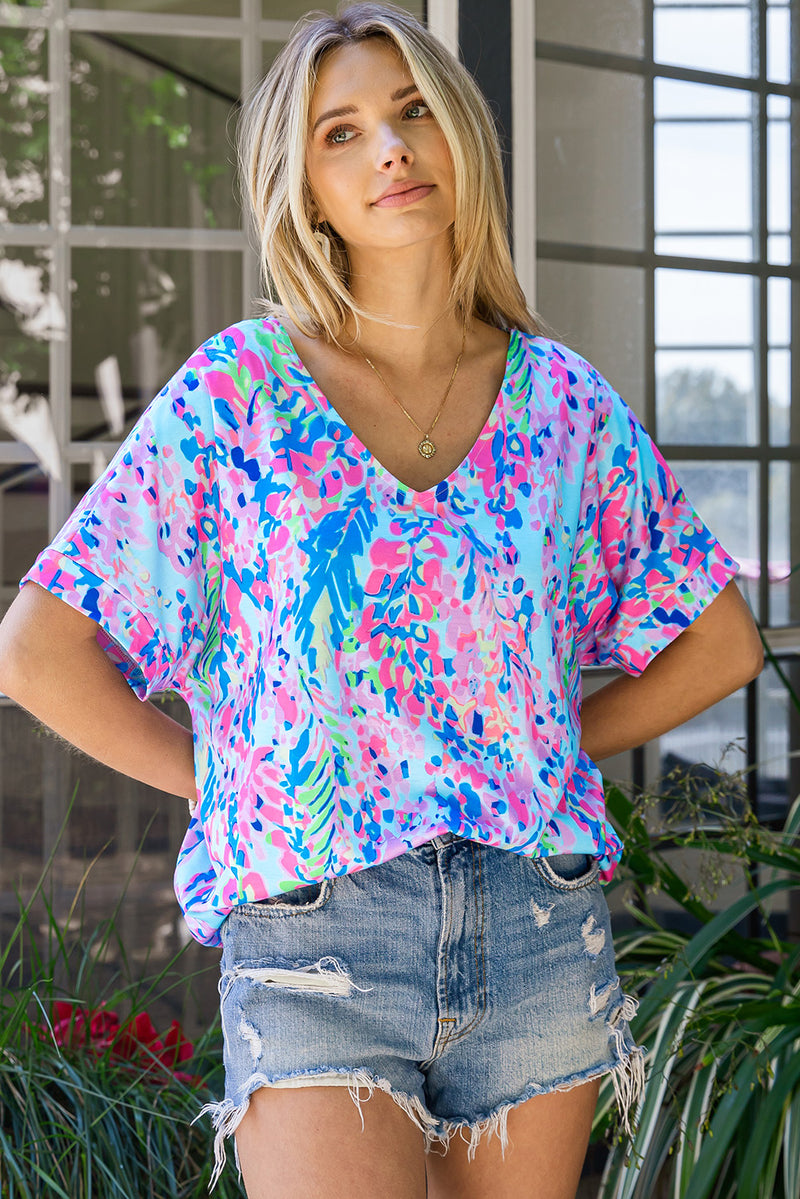 Amie Printed V-Neck Tee Shirt -- Deal of the day!