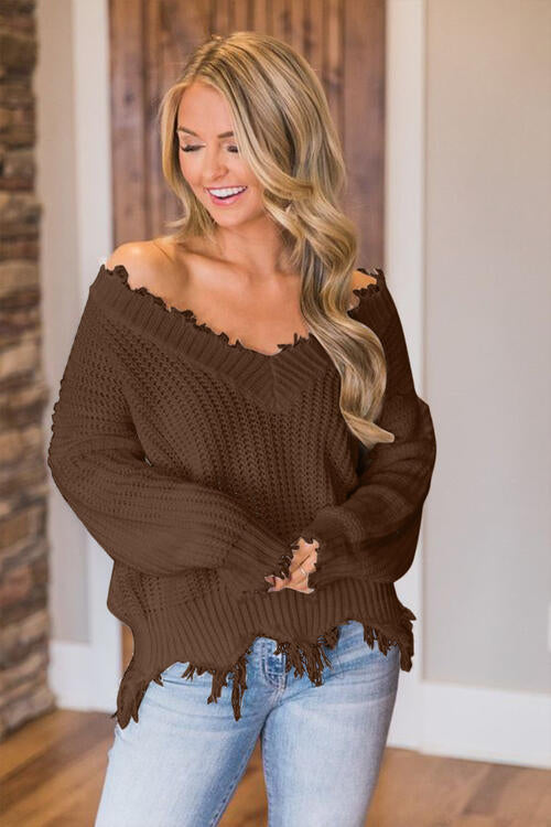 Easton Frayed Hem Dropped Shoulder Sweater- Deal of the Day!