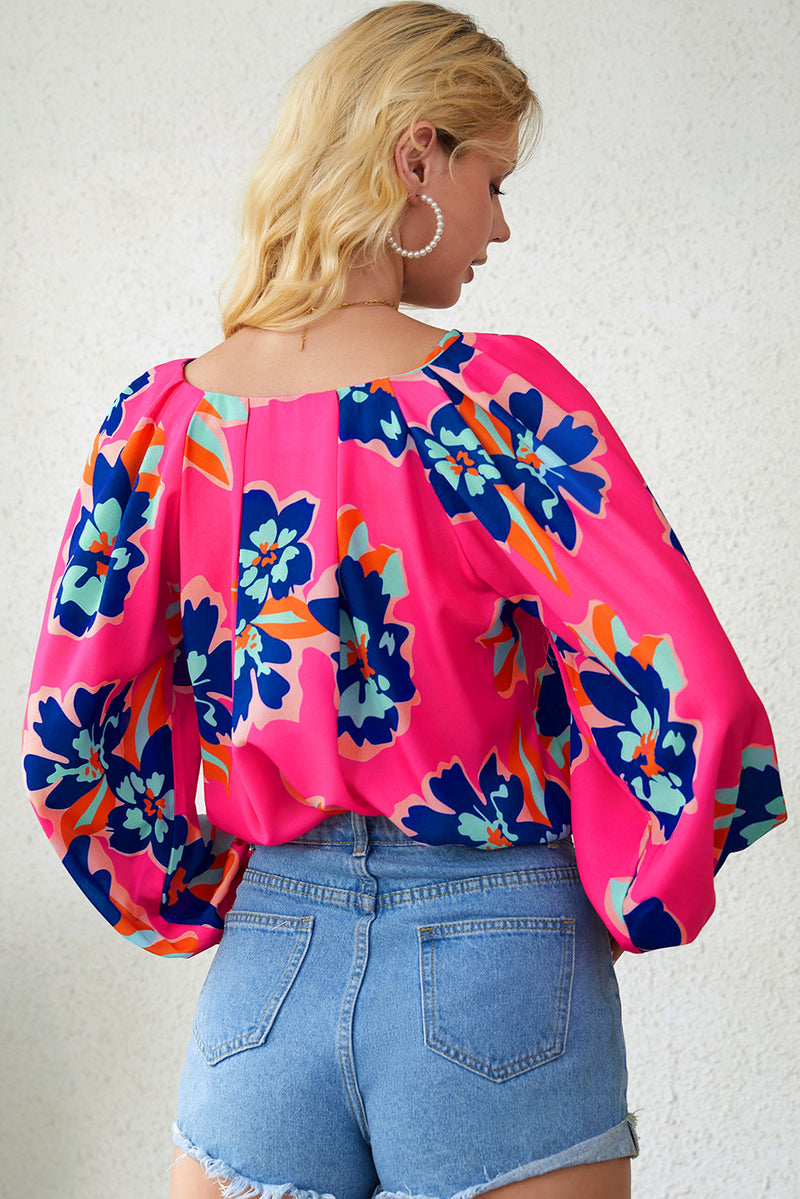 Kristie Floral Print V-Neck Lantern Sleeve Blouse - Deal of the day!