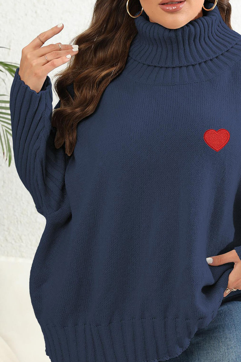 Plus Size Heart Knitted Turtleneck Sweater
