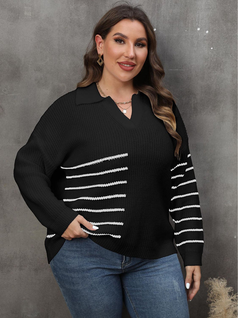 Lori Plus Size Striped V-Neck Sweater