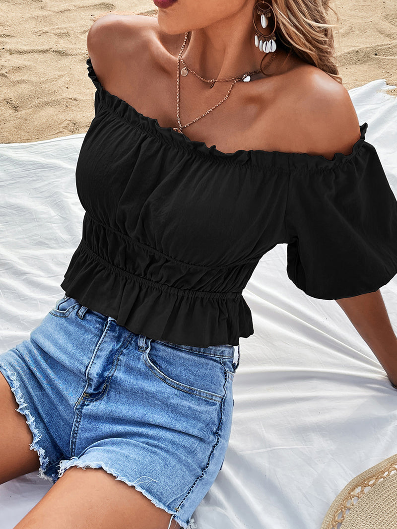 Brooklyn Off-Shoulder Frill Trim Peplum Top - Deal of the Day!