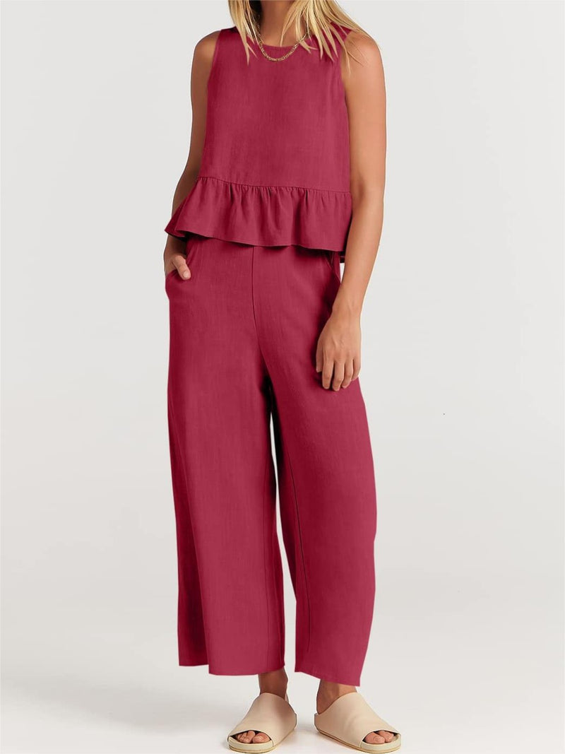 Ryan Full Size Round Neck Top and Wide Leg Pants Set