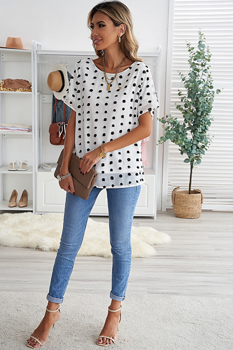 Deal of the Day Percy Swiss Dot Round Neck Blouse