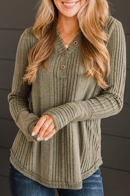 Torrence Ribbed Buttoned Long Sleeve Blouse -- Deal of the day!