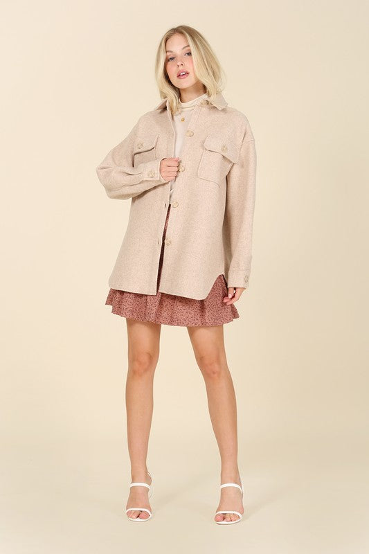 Charleigh Light Beige Shacket With Pockets