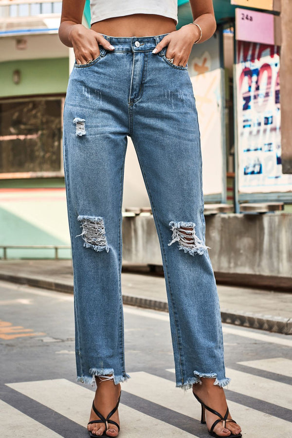 Clara Distressed Buttoned Loose Fit Jeans