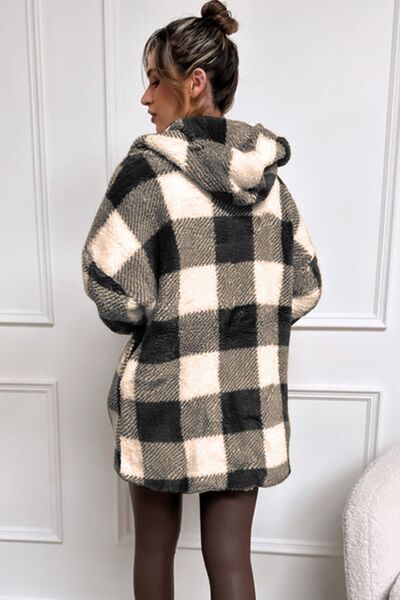 Bendlee Full Size Plaid Long Sleeve Hooded Coat - Deal of the Day!