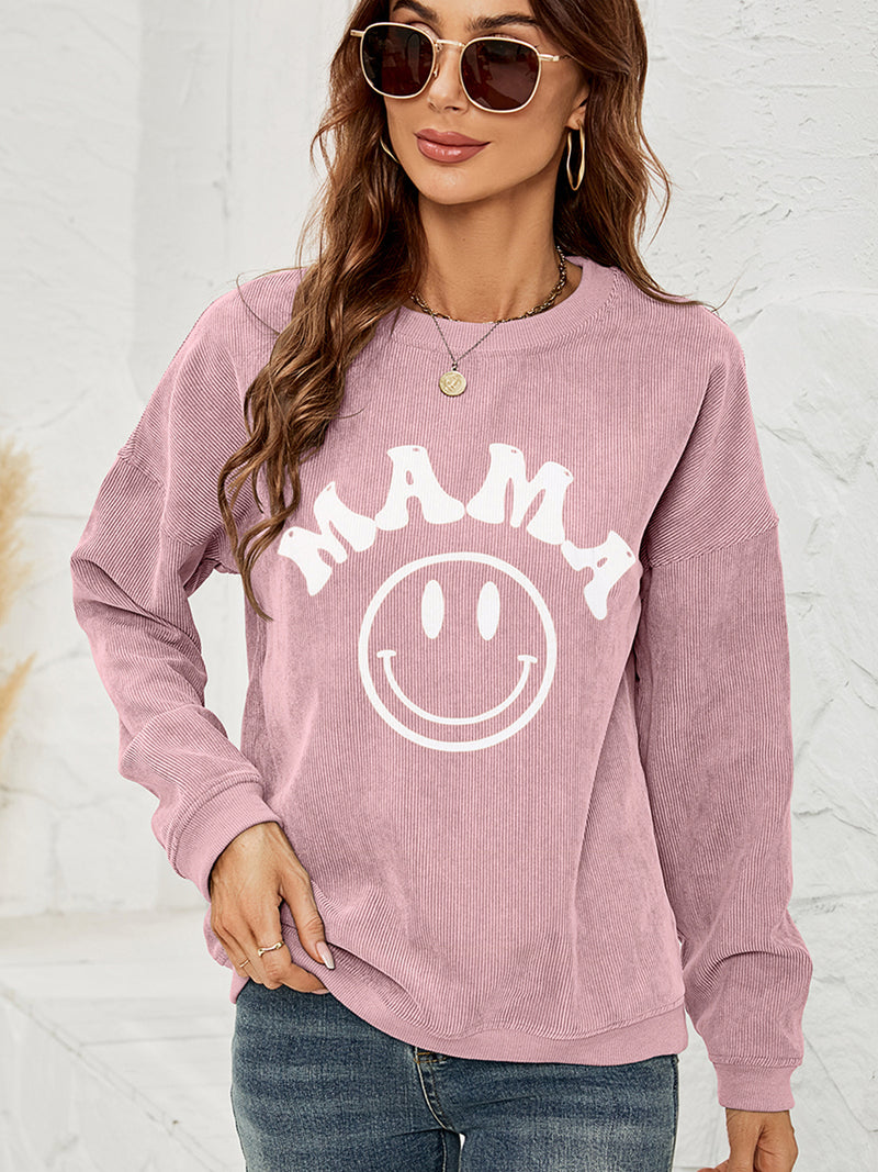 Round Neck Long Sleeve MAMA Graphic Sweatshirt