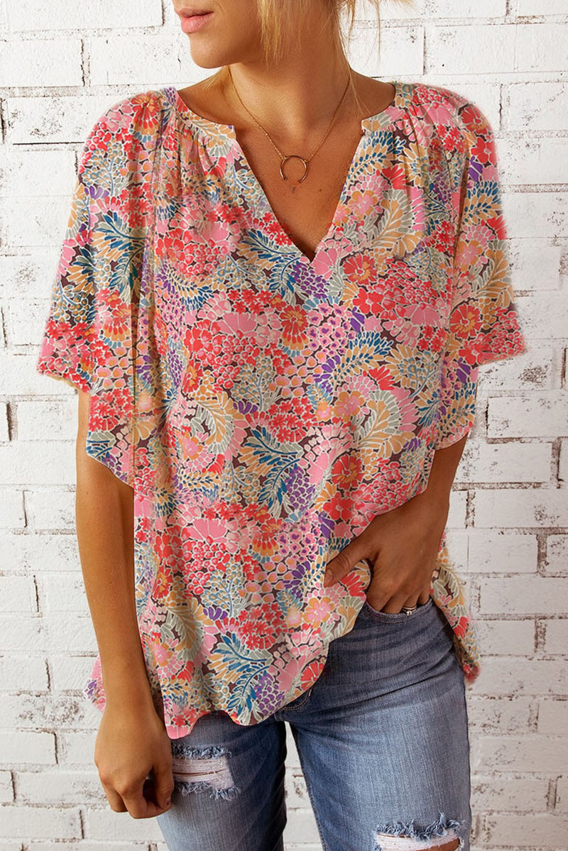 Miranda Floral Notched Neck Flutter Sleeve Blouse - Deal of the day!