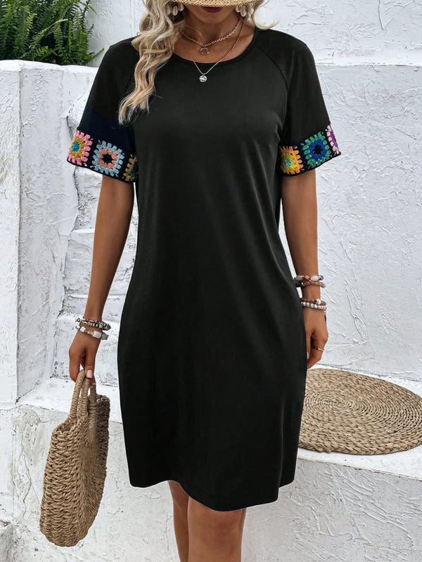 Crystal Embroidered Round Neck Short Sleeve Dress