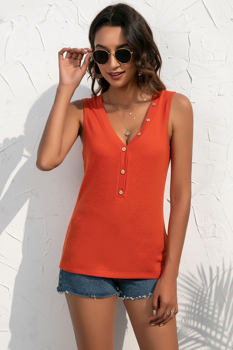 Deal of the Day Mariah Buttoned Deep V Tank