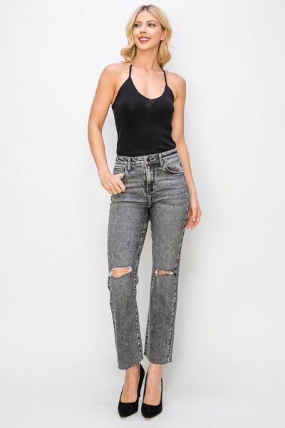 Celine High Waist Distressed Straight Jeans
