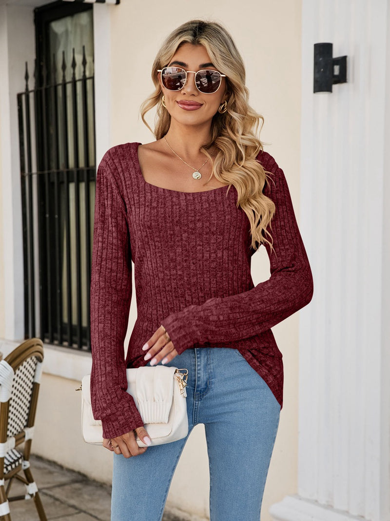 Adley Square Neck Ribbed Long Sleeve T-Shirt -- Deal of the day!